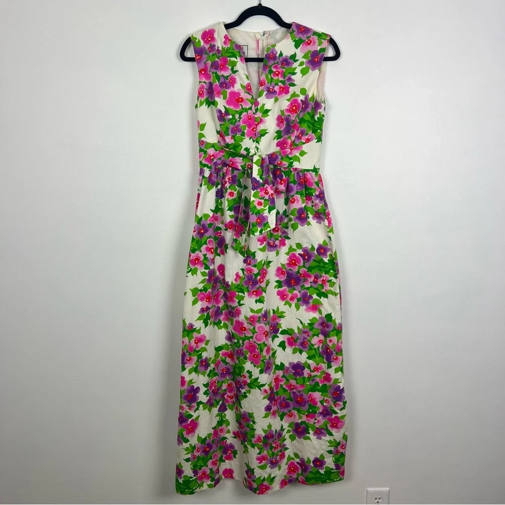 Malia Honolulu Vintage Maxi Dress Floral Vacation Tie Waist Zip Back - Picture 1 of 11